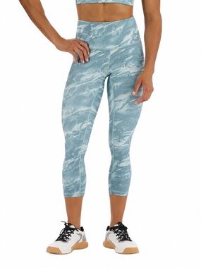 TYR Aques High Rise 3/4 Leggings Dusty Turquoise Marble Print NWT Size S